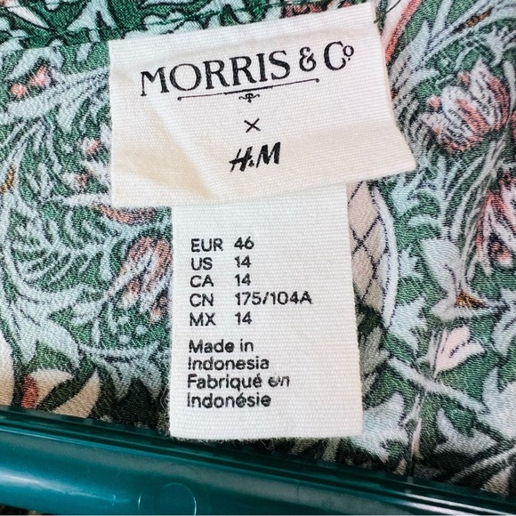 MORRIS & Co X H&M PATTERNED SHIFT DRESS TEAL GREEN BLUE 3/4 SLEEVES SIZE 14 - Picture 6 of 9